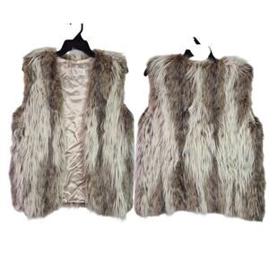 Donna Salyers Fabulous Furs Faux Fur Brown Cream Vest Small